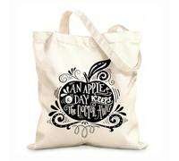 AILOONG Bolsas de almacenamiento de poliéster y algodón Una manzana al día mantiene alejado al médico. Motivacional. Tela de 12 oz de grosor Eslogan personalizable 25x30cm Pequeño
