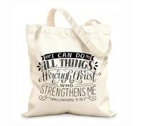 AILOONG Bolsas de almacenamiento de poliéster y algodón Versículo bíblico con letras a mano. Puedo hacerlo todo. Tela de 12 oz de grosor Eslogan personalizable 31x36cm Mediano