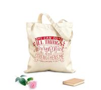 AILOONG Bolsas de almacenamiento de poliéster y algodón Versículo bíblico con letras a mano. Puedo hacerlo todo. Tela de 340g/m² de grosor Eslogan personalizable