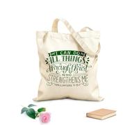 AILOONG Bolsas de almacenamiento de poliéster y algodón Versículo bíblico con letras a mano. Puedo hacerlo todo. Tela de 340g/m² de grosor Eslogan personalizable