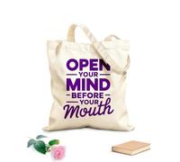 AILOONG Bolsas de compras de poliéster y algodón Abre tu mente antes que tu boca Inspirador Tela de 340g/m² de grosor Reutilizable