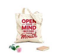 AILOONG Bolsas de compras de poliéster y algodón Abre tu mente antes que tu boca Inspirador Tela de 340g/m² de grosor Reutilizable