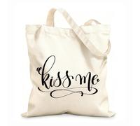 AILOONG Bolsas de compras de poliéster y algodón Bésame, frase de amor escrita a mano para San Valentín Tela de 12 oz de grosor Reutilizable 31x36cm Mediano