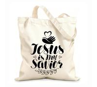 AILOONG Bolsas de compras de poliéster y algodón Caligrafía bíblica con letras de Jesús es mi Salvador Tela de 12 oz de grosor Reutilizable 25x30cm Pequeño