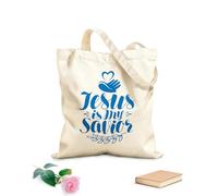 AILOONG Bolsas de compras de poliéster y algodón Caligrafía bíblica con letras de Jesús es mi Salvador Tela de 340g/m² de grosor Reutilizable