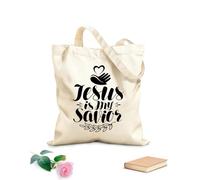 AILOONG Bolsas de compras de poliéster y algodón Caligrafía bíblica con letras de Jesús es mi Salvador Tela de 12 oz de grosor Reutilizable 31x36cm Mediano