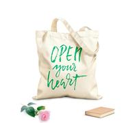 AILOONG Bolsas de compras de poliéster y algodón Cita inspiradora escrita a mano: Abre tu corazón Tela de 340g/m² de grosor Reutilizable