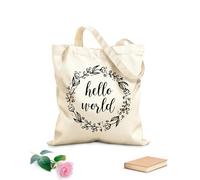 AILOONG Bolsas de compras de poliéster y algodón Citas inspiradoras de Hola Mundo Tela de 12 oz de grosor Reutilizable 31x36cm Mediano