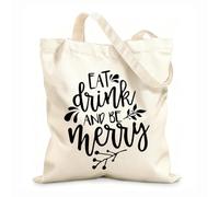 AILOONG Bolsas de compras de poliéster y algodón Citas inspiradoras sobre comer, beber y ser feliz Tela de 12 oz de grosor Reutilizable 35x40cm Grande