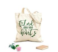 AILOONG Bolsas de compras de poliéster y algodón Citas inspiradoras sobre el Señor mira dentro del corazón Tela de 340g/m² de grosor Reutilizable