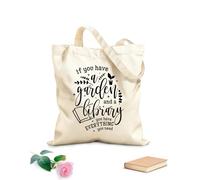 AILOONG Bolsas de compras de poliéster y algodón Citas sobre si tienes un jardín y una biblioteca Tela de 12 oz de grosor Reutilizable 35x40cm Grande