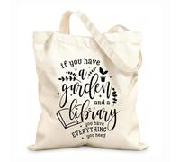 AILOONG Bolsas de compras de poliéster y algodón Citas sobre si tienes un jardín y una biblioteca Tela de 12 oz de grosor Reutilizable 25x30cm Pequeño