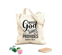 AILOONG Bolsas de compras de poliéster y algodón Donde Dios guía, Él provee Isaías 5811 Tela de 12 oz de grosor Reutilizable 31x36cm Mediano