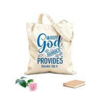 AILOONG Bolsas de compras de poliéster y algodón Donde Dios guía, Él provee Isaías 5811 Tela de 340g/m² de grosor Reutilizable