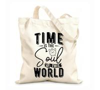 AILOONG Bolsas de compras de poliéster y algodón El tiempo es el alma de este mundo: frases motivacionales Tela de 12 oz de grosor Reutilizable 35x40cm Grande