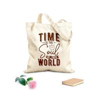 AILOONG Bolsas de compras de poliéster y algodón El tiempo es el alma de este mundo: frases motivacionales Tela de 340g/m² de grosor Reutilizable