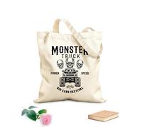 AILOONG Bolsas de compras de poliéster y algodón Emblema de coche grande y calaveras de Monster Truck Tela de 12 oz de grosor Reutilizable 35x40cm Grande