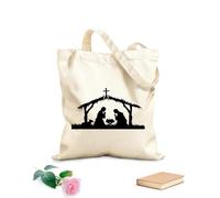 AILOONG Bolsas de compras de poliéster y algodón Escena de la Natividad Tela de 12 oz de grosor Reutilizable 25x30cm Pequeño