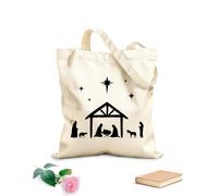 AILOONG Bolsas de compras de poliéster y algodón Escena de la Santa Navidad Natividad Cristiana Tela de 12 oz de grosor Reutilizable 35x40cm Grande