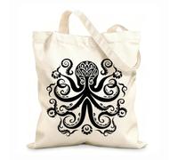 AILOONG Bolsas de compras de poliéster y algodón Icono del logotipo negro del mandala del pulpo de Oceanic Serenity Tela de 12 oz de grosor Reutilizable 31x36cm Mediano