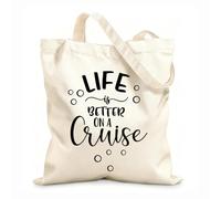 AILOONG Bolsas de compras de poliéster y algodón La vida es mejor en un crucero: frases inspiradoras Tela de 12 oz de grosor Reutilizable 31x36cm Mediano