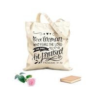 AILOONG Bolsas de compras de poliéster y algodón Letras a mano con versículo bíblico: Una mujer que teme Tela de 12 oz de grosor Reutilizable 35x40cm Grande