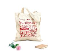 AILOONG Bolsas de compras de poliéster y algodón Letras a mano con versículo bíblico: Una mujer que teme Tela de 340g/m² de grosor Reutilizable