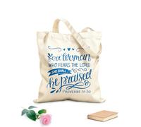 AILOONG Bolsas de compras de poliéster y algodón Letras a mano con versículo bíblico: Una mujer que teme Tela de 340g/m² de grosor Reutilizable