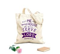 AILOONG Bolsas de compras de poliéster y algodón Letras a mano con versículo bíblico Yo y mi casa Nosotros Tela de 340g/m² de grosor Reutilizable