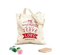 AILOONG Bolsas de compras de poliéster y algodón Letras a mano con versículo bíblico Yo y mi casa Nosotros Tela de 340g/m² de grosor Reutilizable