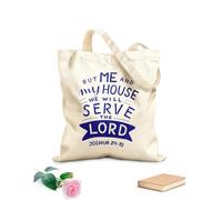 AILOONG Bolsas de compras de poliéster y algodón Letras a mano con versículo bíblico Yo y mi casa Nosotros Tela de 340g/m² de grosor Reutilizable