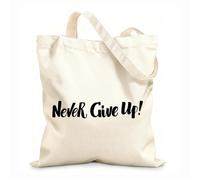 AILOONG Bolsas de compras de poliéster y algodón Nunca te rindas, caligrafía con pincel escrita a mano Tela de 12 oz de grosor Reutilizable 31x36cm Mediano