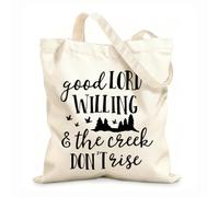 AILOONG Bolsas de compras de poliéster y algodón Tela de 12 oz de grosor Citas de Si Dios quiere y el arroyo no crece Reutilizable 25x30cm Pequeño