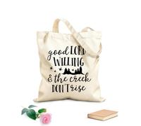 AILOONG Bolsas de compras de poliéster y algodón Tela de 12 oz de grosor Citas de Si Dios quiere y el arroyo no crece Reutilizable 35x40cm Grande