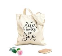 AILOONG Bolsas de compras de poliéster y algodón Tela de 12 oz de grosor Citas inspiradoras de Aquí viene el sol Reutilizable 25x30cm Pequeño