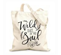 AILOONG Bolsas de compras de poliéster y algodón Tela de 12 oz de grosor Citas inspiradoras de Vidas salvajes en su alma Reutilizable 35x40cm Grande