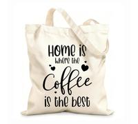 AILOONG Bolsas de compras de poliéster y algodón Tela de 12 oz de grosor El hogar es donde está el café: las mejores frases Reutilizable 31x36cm Mediano