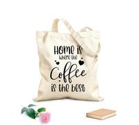 AILOONG Bolsas de compras de poliéster y algodón Tela de 12 oz de grosor El hogar es donde está el café: las mejores frases Reutilizable 31x36cm Mediano