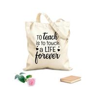 AILOONG Bolsas de compras de poliéster y algodón Tela de 12 oz de grosor Enseñar es tocar una vida para siempre inspiradora Reutilizable 31x36cm Mediano