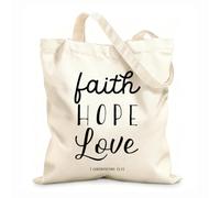 AILOONG Bolsas de compras de poliéster y algodón Tela de 12 oz de grosor Fe, esperanza, amor. Cita bíblica de 1 Corintios 13. Reutilizable 35x40cm Grande