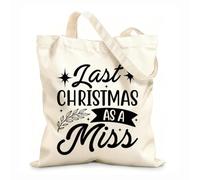 AILOONG Bolsas de compras de poliéster y algodón Tela de 12 oz de grosor La última Navidad como señorita Reutilizable 25x30cm Pequeño