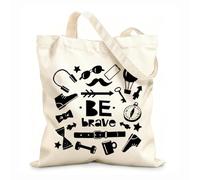 AILOONG Bolsas de compras de poliéster y algodón Tela de 12 oz de grosor Letras a mano: Sé valiente con los accesorios para hombre Reutilizable 25x30cm Pequeño