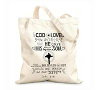 AILOONG Bolsas de compras de poliéster y algodón Tela de 12 oz de grosor Versículo bíblico dorado Juan 3 16 Porque de tal manera amó Dios Reutilizable 25x30cm Pequeño