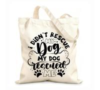 AILOONG Bolsas de compras de poliéster y algodón Tela de 12 oz de grosor Yo no rescaté a mi perro, rescátame a mí Reutilizable 25x30cm Pequeño