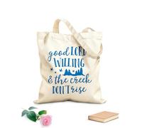 AILOONG Bolsas de compras de poliéster y algodón Tela de 340g/m² de grosor Citas de Si Dios quiere y el arroyo no crece Reutilizable