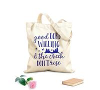 AILOONG Bolsas de compras de poliéster y algodón Tela de 340g/m² de grosor Citas de Si Dios quiere y el arroyo no crece Reutilizable