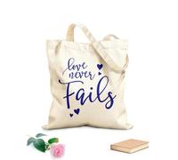 AILOONG Bolsas de compras de poliéster y algodón Tela de 340g/m² de grosor Citas inspiradoras sobre el amor nunca falla Reutilizable