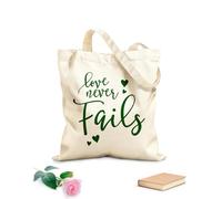 AILOONG Bolsas de compras de poliéster y algodón Tela de 340g/m² de grosor Citas inspiradoras sobre el amor nunca falla Reutilizable