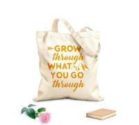 AILOONG Bolsas de compras de poliéster y algodón Tela de 340g/m² de grosor Citas sobre crecer a través de lo que haces Reutilizable