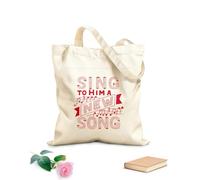 AILOONG Bolsas de compras de poliéster y algodón Tela de 340g/m² de grosor Letras a mano con versículo bíblico Cántale una nueva canción Reutilizable